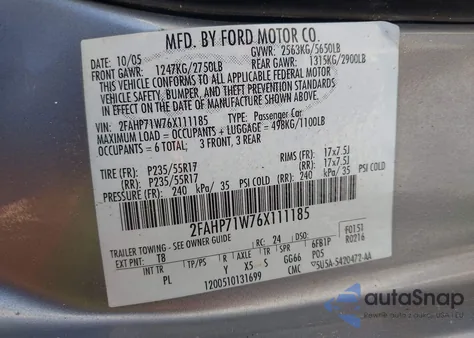 2006 Ford Crown Victoria Police/Police Interceptor from USA, damaged, VIN 2FAHP71W76X111185